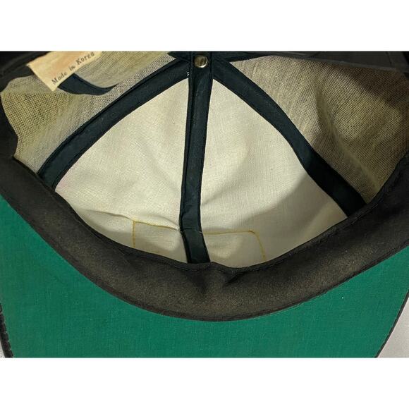 VTG CAT Diesel Power Leather Hat Black Yellow Patch Adjustable - Picture 8 of 9